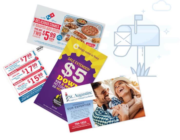 Direct mail postcards and coupons